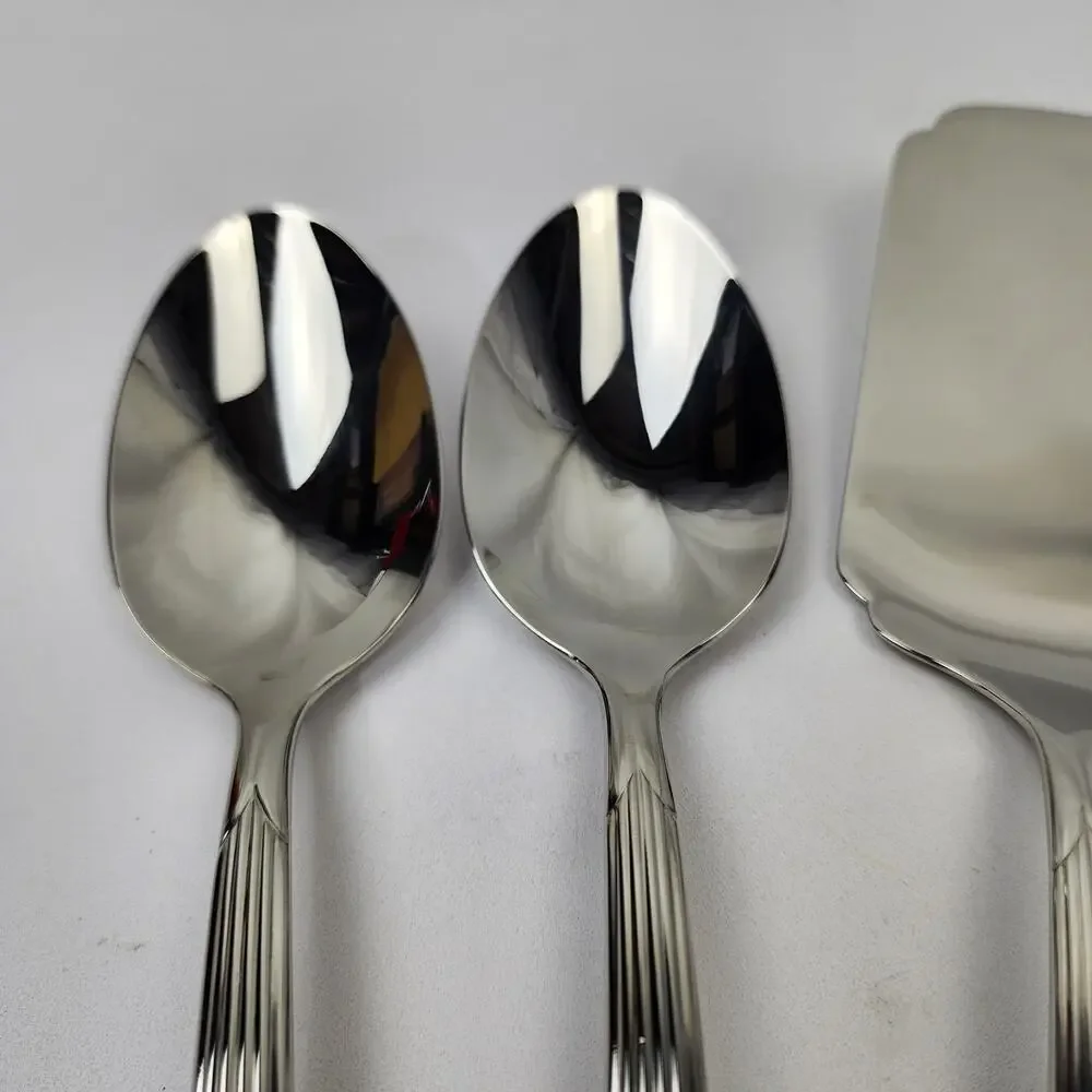 Lenox Stainless Flatware 18/10 Kennedy Serving Set 7pc Grooved Handle Glossy